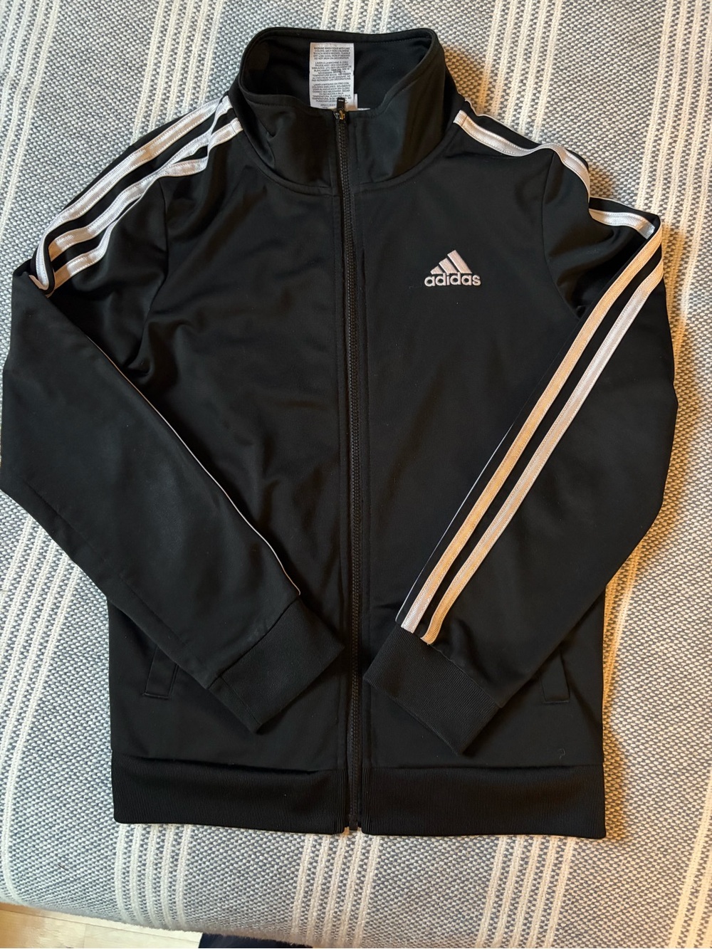 adidas track suit Black Jacket with White Stripes - Kids 10 medium